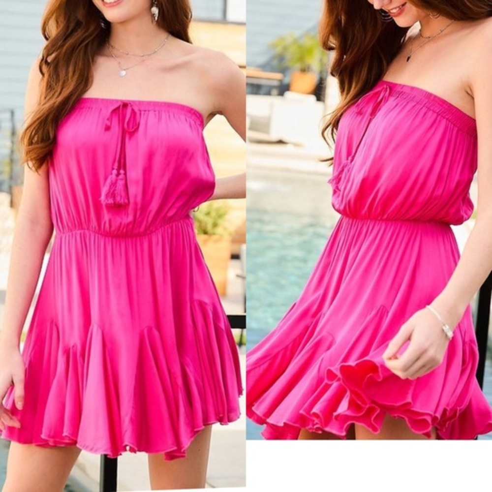 💞FABULOUS💞FUCHSIA STRAPLESS TUBE TOP FLOWY DRESS
